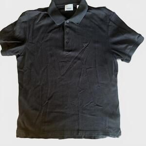 Burberry London England Men's Black Pique Motif Polo Shirt EUC - L